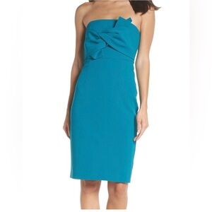 Chelsea28 Teal Peacock Strapless Dress Bow Front Size 10 Nordstrom NWT